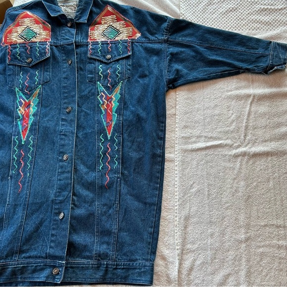 VTG BELMA - 80s Embellished Heavy Denim Trench Coat Jean Jacket Duster - Medium - Picture 11 of 16